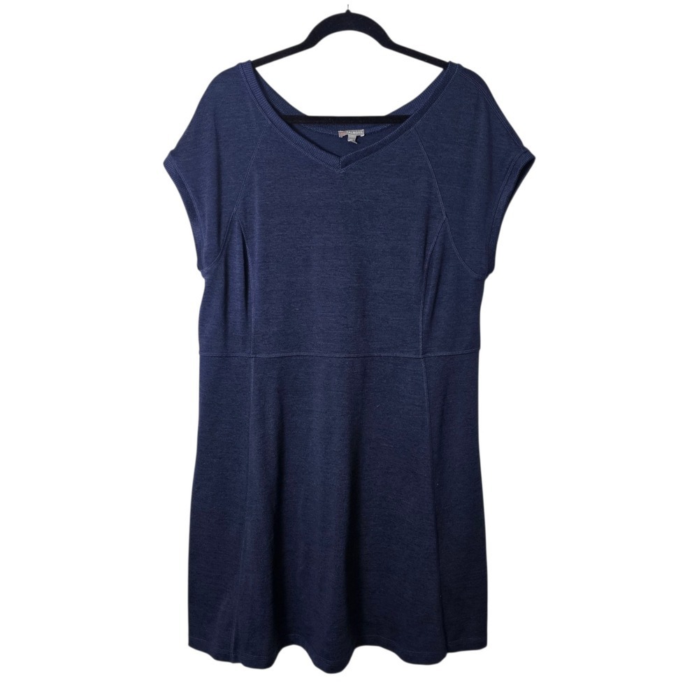 Talbots XL Blue Knit V-Neck Short Sleeve Casual Dress Capsule Minimalist Stretch